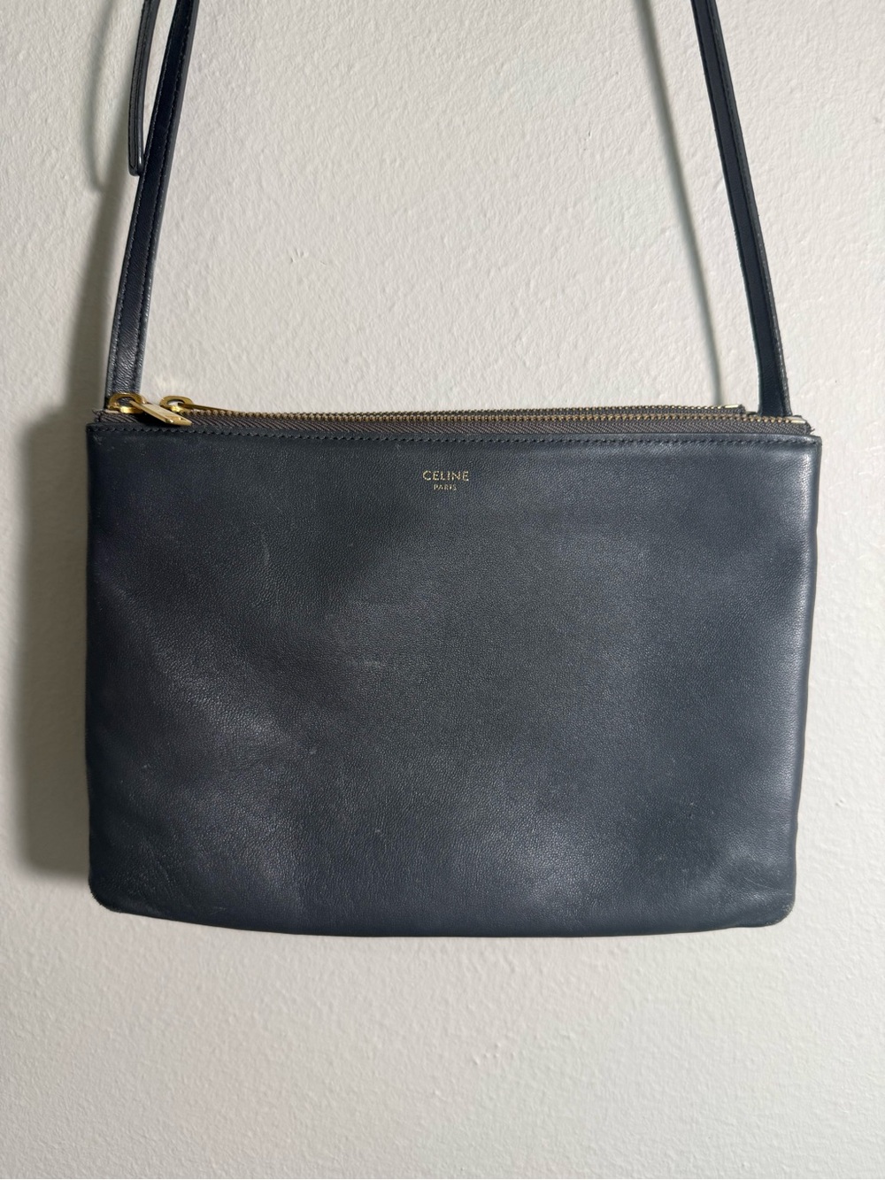 Celine Trio Steel Grey lambskin, leather Crossbody bag